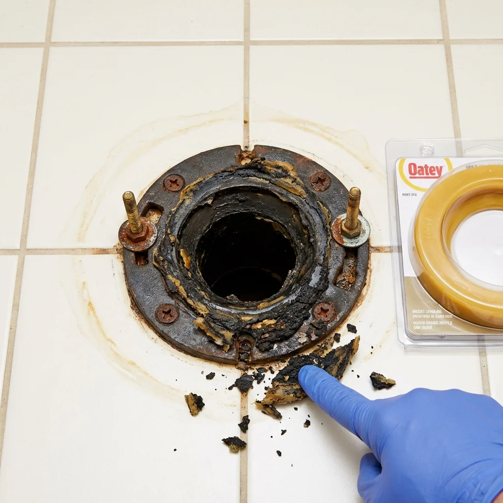 Failed wax ring showing water seepage at the base of a toilet in a Plainfield, NJ home
