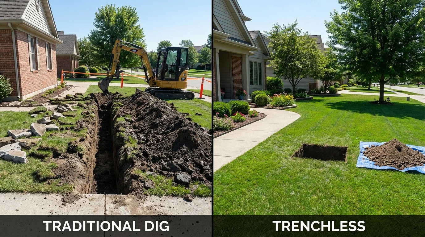 Trenchless sewer repair with minimal yard damage versus traditional excavation in Plainfield, NJ